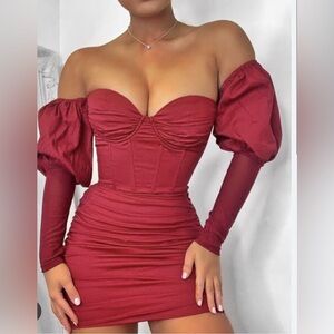 Le Glacé the vintage shop merlot corset off shoulder long sleeve dress -NW